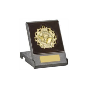 60mm Antique Gold Rugby Medal in Case - Image 1