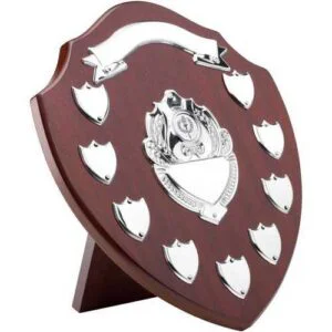 Mahogany Shield With Chrome Fronts And 9 Record Shields (1in Centre)