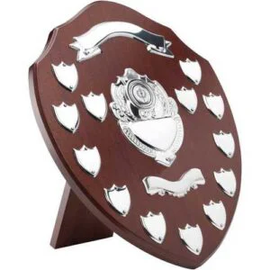Mahogany Shield With Chrome Fronts And 13 Record Shields (1in Centre)