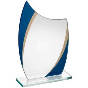 Jade Glass Curved Plaque With Blue~Gold Highlights (4mm Thick)