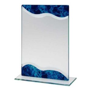 Jade Glass Rectangle Plaque With Silver~Blue Marble Detail (4mm Thick) - Image 1