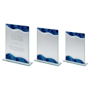 Jade Glass Rectangle Plaque With Silver~Blue Marble Detail (4mm Thick) - Image 3