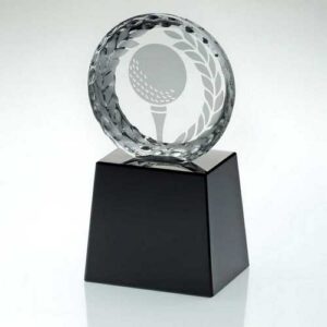 Clear Glass Golf Circle With Image On Black Plinth