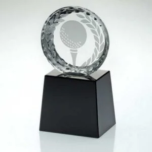Clear Glass Golf Circle With Image On Black Plinth