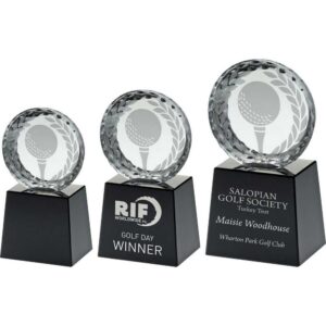 Clear Glass Golf Circle With Image On Black Plinth - Image 4