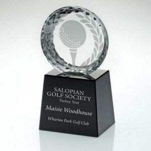 Clear Glass Golf Circle With Image On Black Plinth - Image 2