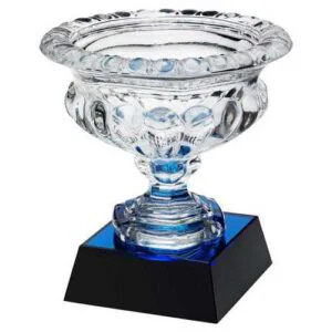 Clear Glass Bowl On Blue~Black Base (Approx 7" Dia) - 8.25in