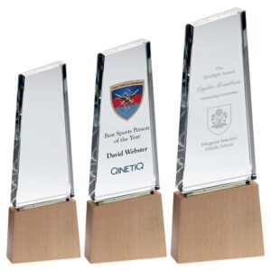 Clear Glass Block On Light Wood Base With Colour Flash (32mm Thick) - Image 2