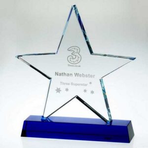 Clear Glass Star Plaque On Blue Base (19mm Thick) - Image 4