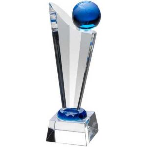 Clear~Blue Glass Victory Plaque With Blue Globe