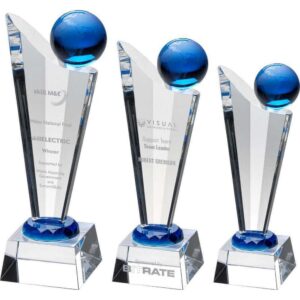 Clear~Blue Glass Victory Plaque With Blue Globe - Image 4