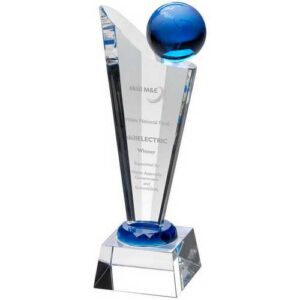 Clear~Blue Glass Victory Plaque With Blue Globe - Image 2