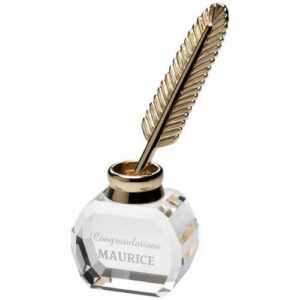 Clear Glass Inkwell With Metal Feather Quill - 5in - Image 3