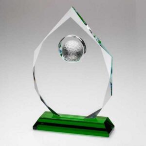 Clear Glass Diamond With Golf Ball On Green Base (15mm Thick)