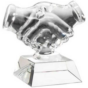 Clear Glass Handshake On Base - 4.25in - Image 1