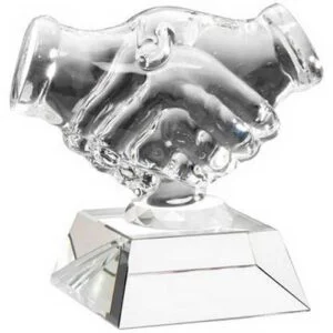 Clear Glass Handshake On Base - 4.25in