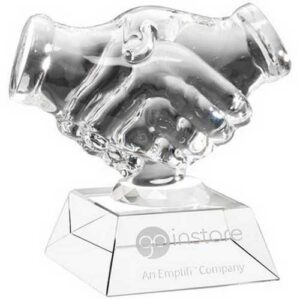 Clear Glass Handshake On Base - 4.25in - Image 3