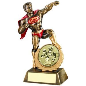 Brz|Gold|Red Resin Generic Hero Award With Boxing Insert And Plate - 7.25in