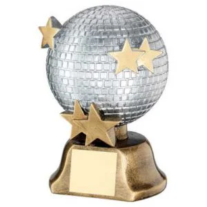 Silver|Brz|Gold Glitter Ball With Stars With Plate - 6in - Image 1