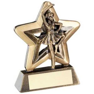 Brz~Gold Ballet Mini Star With Plate – 3.75in Dance Award Trophy