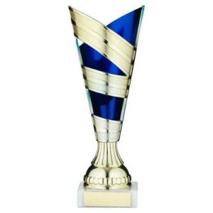 Gold~Blue Plastic V Stem Trophy Cup with Plate - Image 1