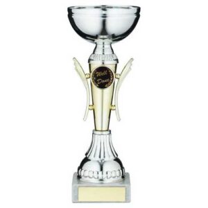 Silver~Gold Winged Trophy Cup with Plate (1in Centre)