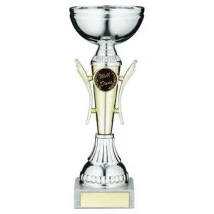 Silver~Gold Winged Trophy Cup with Plate (1in Centre)