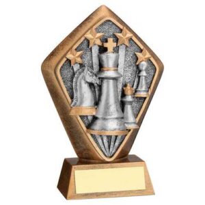 Chess Trophy – Bronze Gold Diamond Holder with Plate | 5.25in