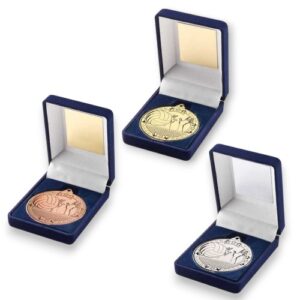 Blue Velvet Box And 50mm Medal Volleyball Trophy - Image 1