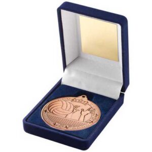Blue Velvet Box And 50mm Medal Volleyball Trophy - Image 4