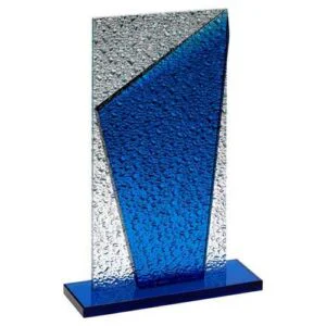 Blue Glass Plaque And Base With Clear Frosted Backdrop