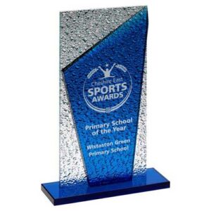 Blue Glass Plaque And Base With Clear Frosted Backdrop - Image 4