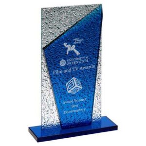 Blue Glass Plaque And Base With Clear Frosted Backdrop - Image 3